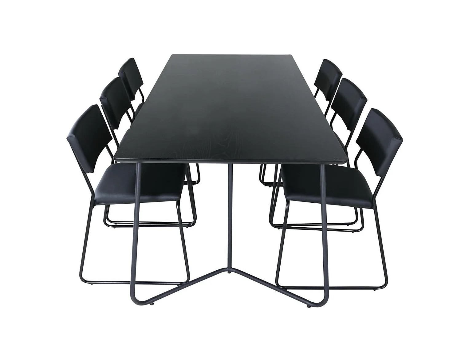 PippiBL Essgruppe Esstisch schwarz und 6 Kenth Esszimmerstühle PU Kunstleder schwarz.