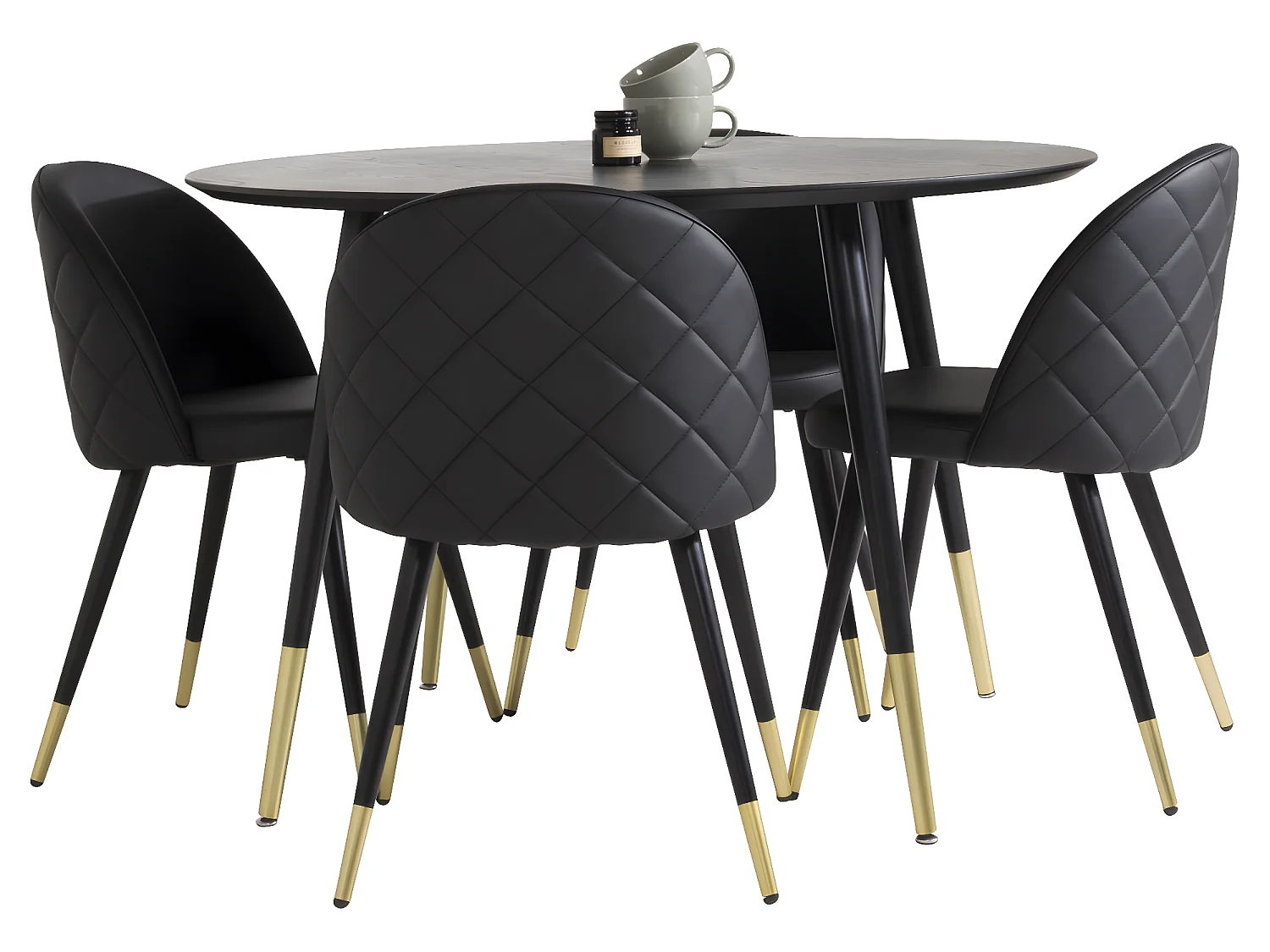DippØ115BLBR Essgruppe Esstisch schwarz und 4 Velvet Esszimmerstühle PU Kunstleder schwarz.