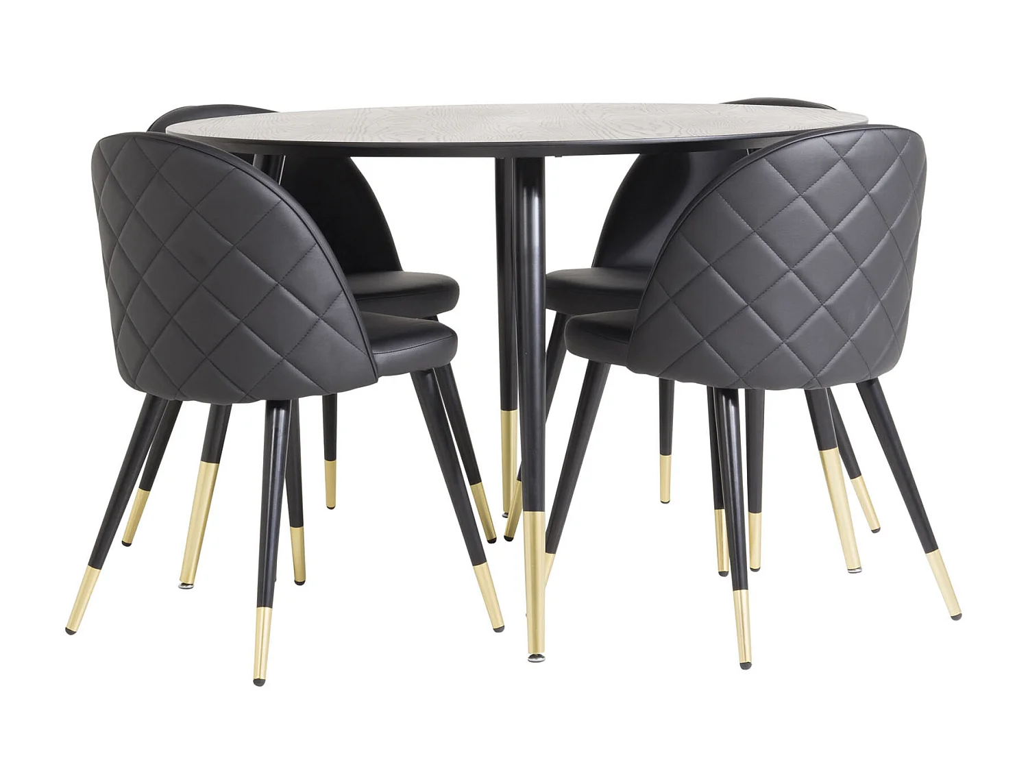 DippØ115BLBR ensemble table, table noir et 4 Velvet chaises Similicuir PU noir.