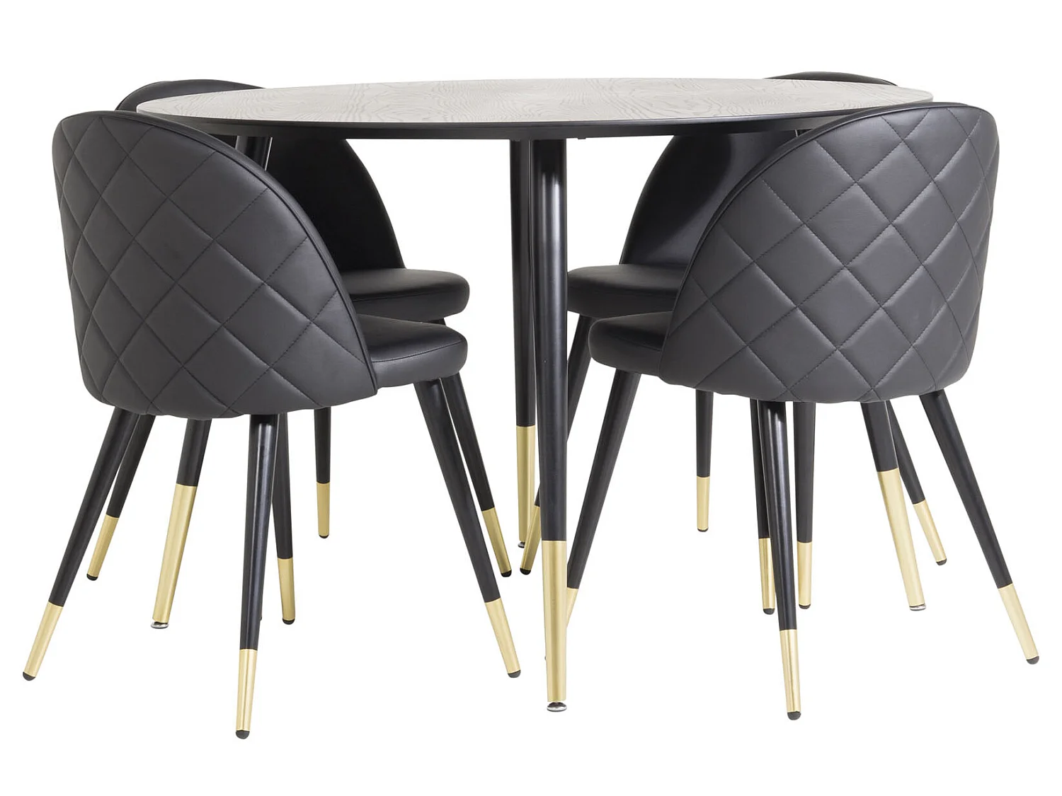 DippØ115BLBR ensemble table, table noir et 4 Velvet chaises Similicuir PU noir.
