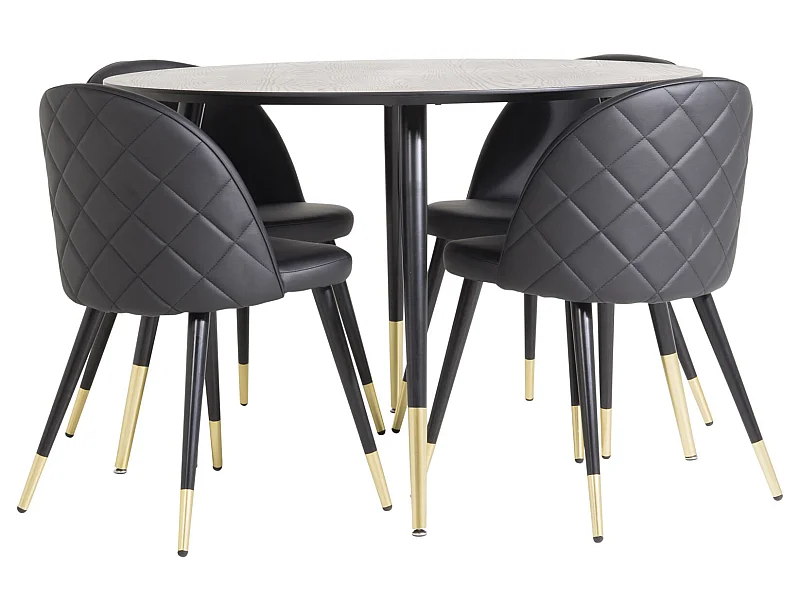 DippØ115BLBR ensemble table, table noir et 4 Velvet chaises Similicuir PU noir.