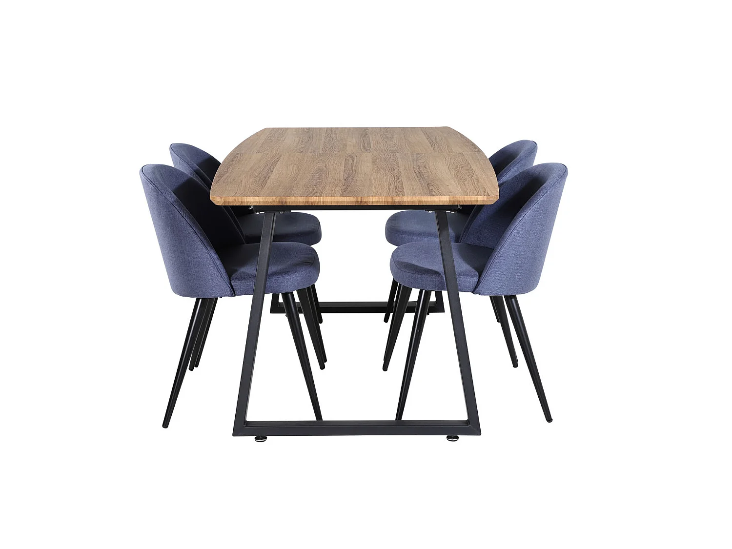 IncaNABL ensemble table, table extensible longueur cm160 / 200 El bois décor et 4 Velvet chaises bleu.