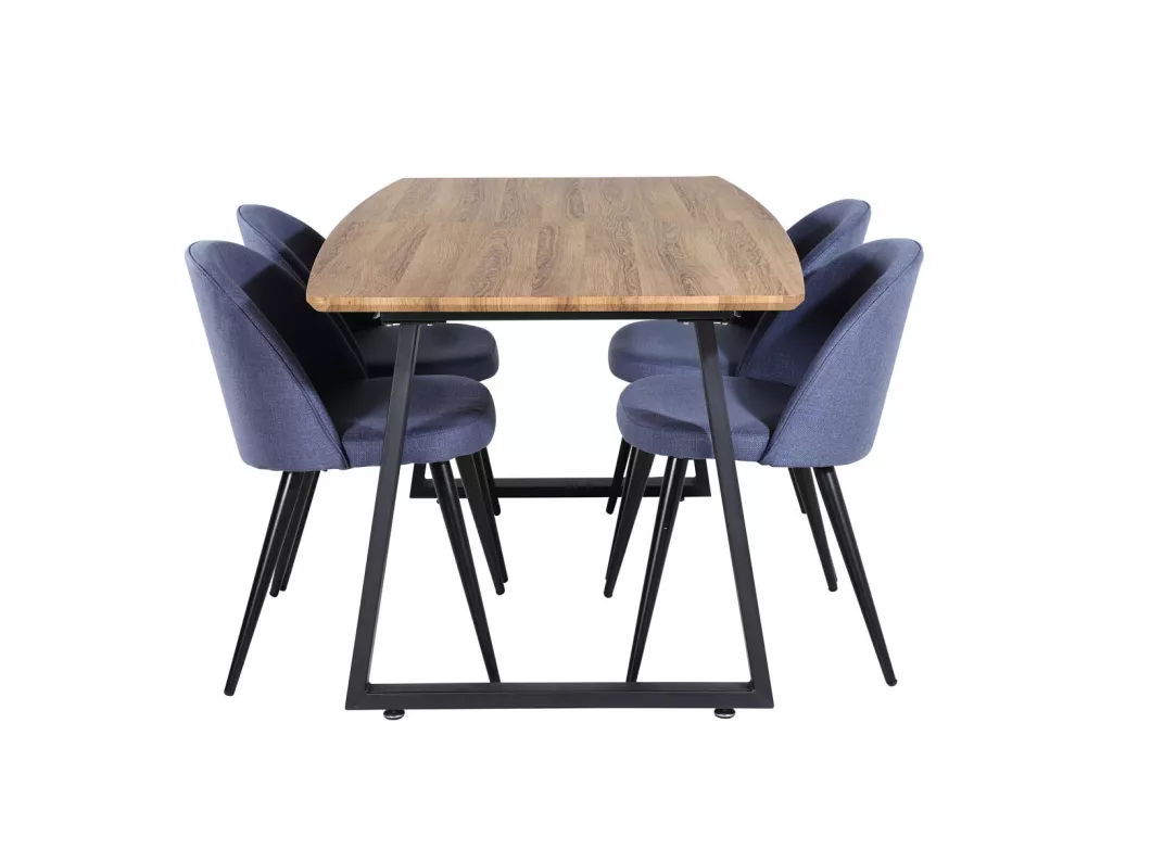 Kauf Unique IncaNABL Essgruppe Esstisch Ausziehbarer Tisch Länge cm 160 / 200 El Holz dekor und 4 Velvet Esszimmerstühle blau