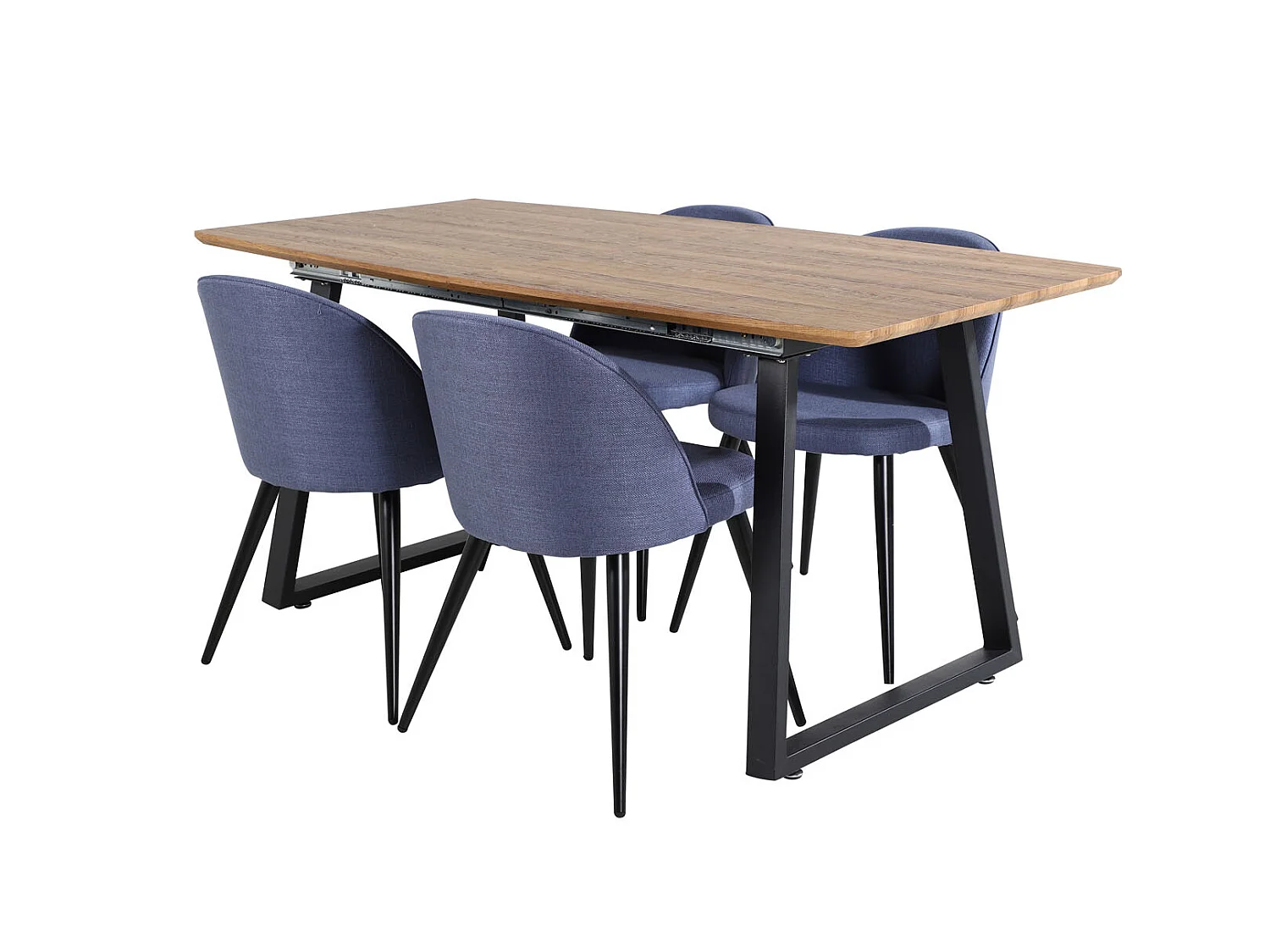 IncaNABL ensemble table, table extensible longueur cm160 / 200 El bois décor et 4 Velvet chaises bleu.