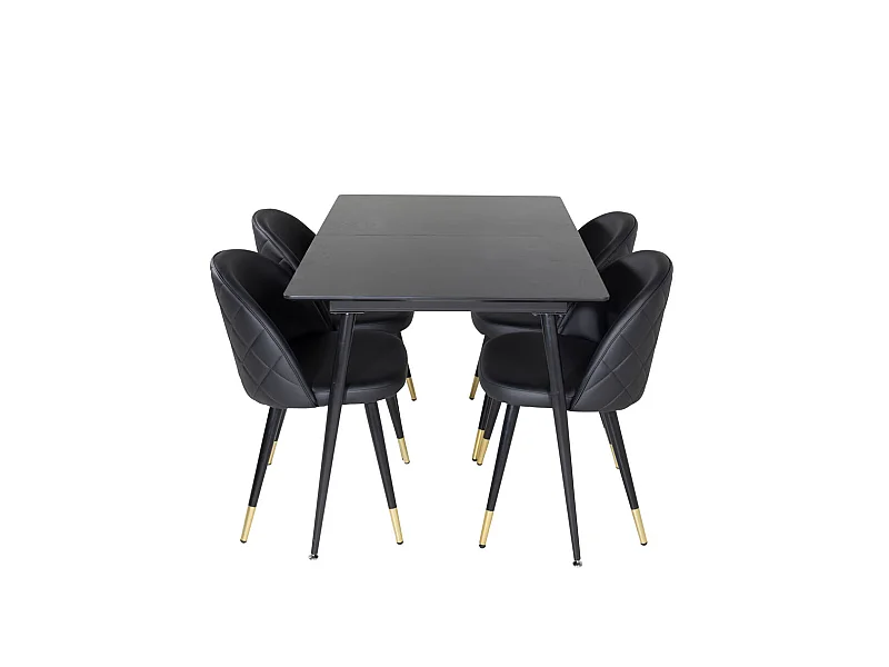 SilarBLExt ensemble table, table extensible longueur cm120 / 160 noir et 4 Velvet chaises Similicuir PU noir.