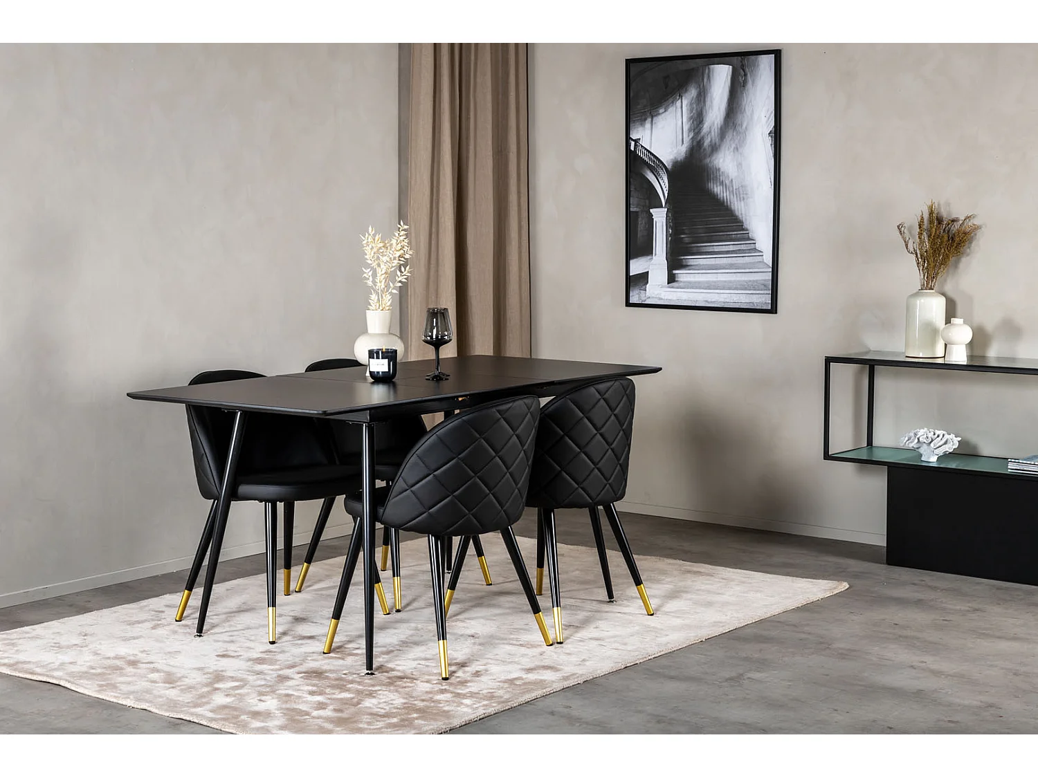 SilarBLExt ensemble table, table extensible longueur cm120 / 160 noir et 4 Velvet chaises Similicuir PU noir.