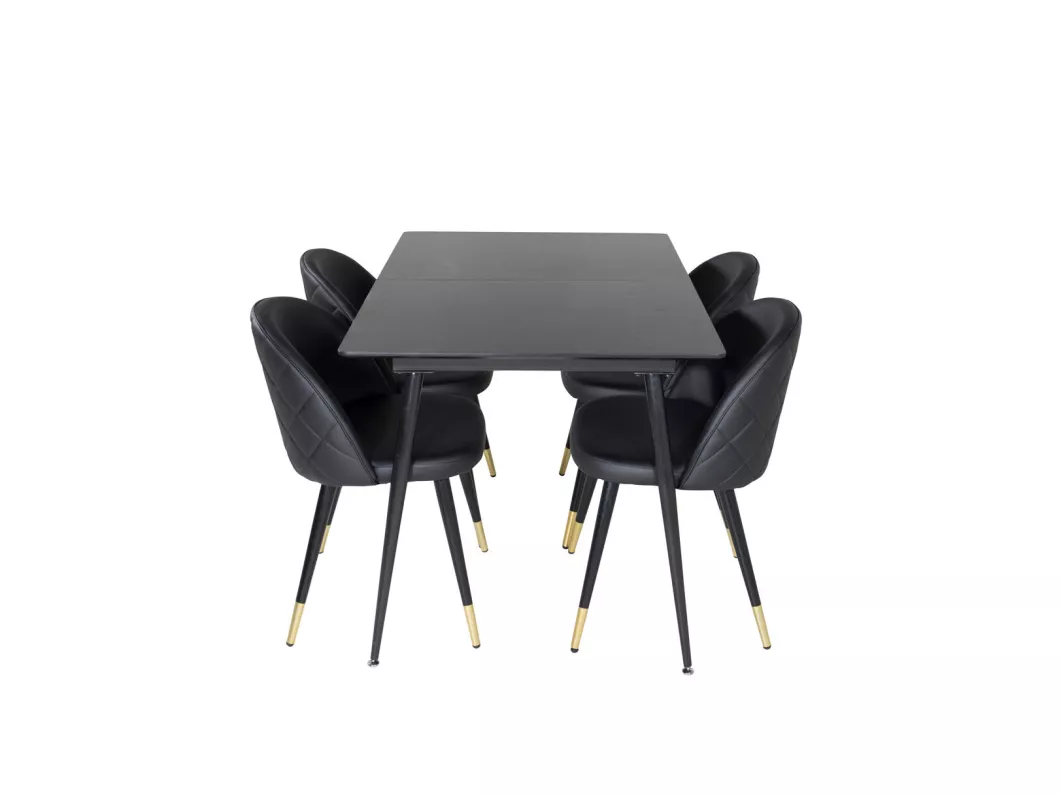 Kauf Unique SilarBLExt Essgruppe Esstisch Ausziehbarer Tisch Länge cm 120 / 160 schwarz und 4 Velvet Esszimmerstühle PU Kunstleder schwarz