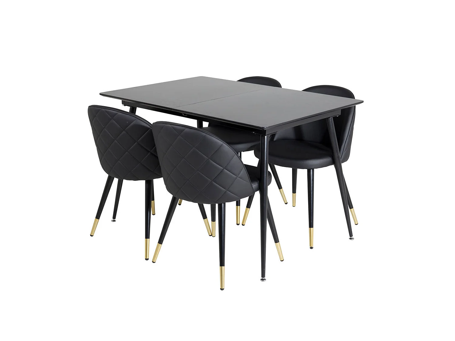 SilarBLExt Essgruppe Esstisch Ausziehbarer Tisch Länge cm 120 / 160 schwarz und 4 Velvet Esszimmerstühle PU Kunstleder schwarz.
