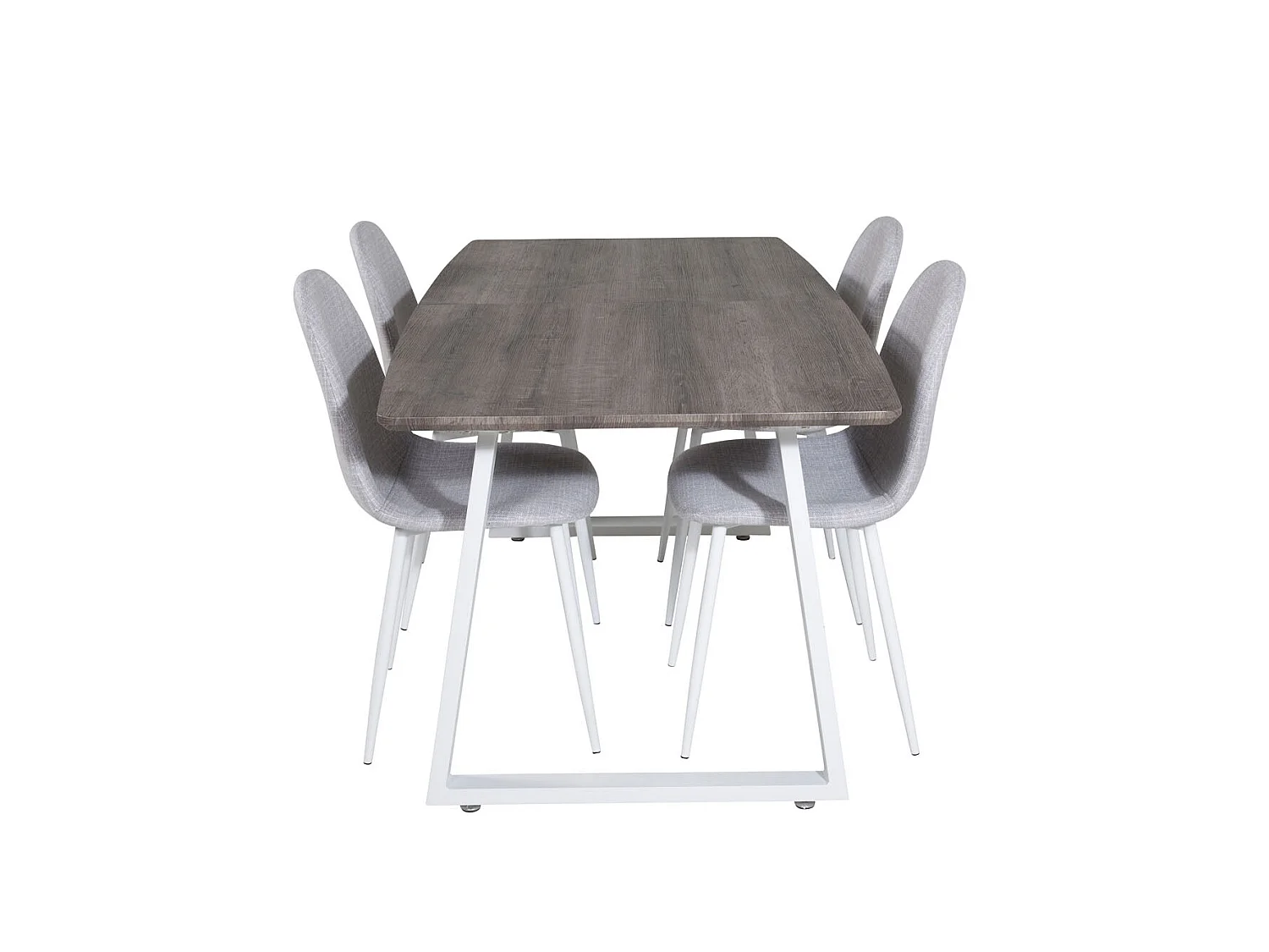 IncaNAWH eethoek eetkamertafel uitschuifbare tafel lengte cm 160 / 200 el hout decor grijs en 4 Polar eetkamerstal lichtgrijs, wit.
