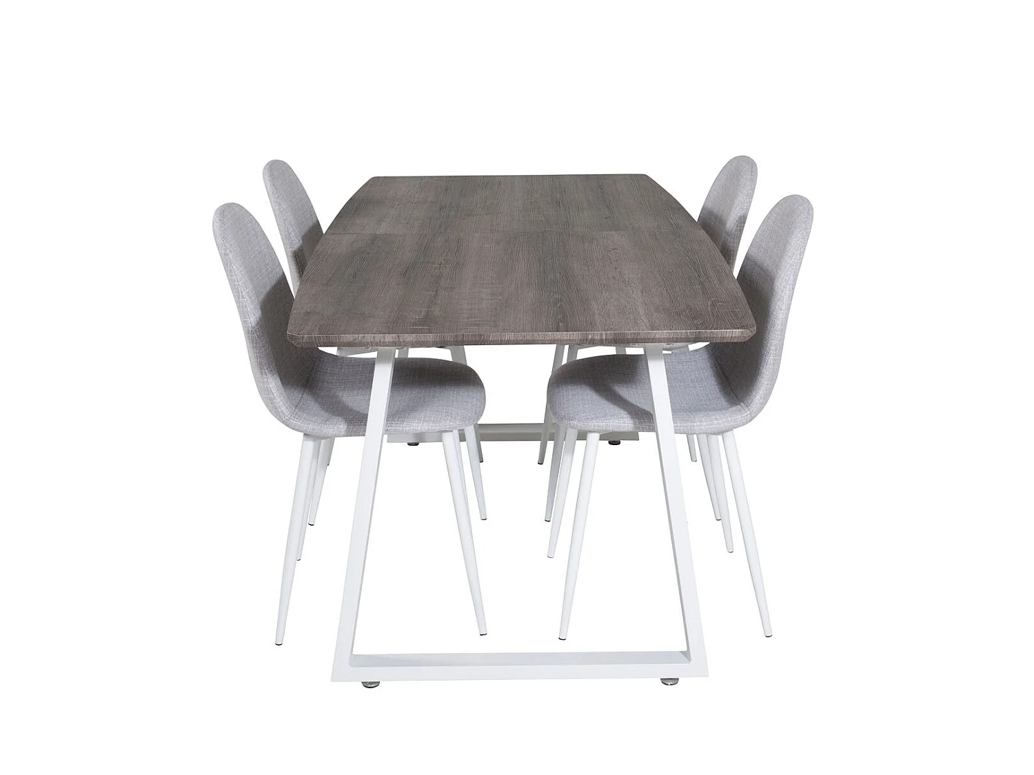 IncaNAWH eethoek eetkamertafel uitschuifbare tafel lengte cm 160 / 200 el hout decor grijs en 4 Polar eetkamerstal lichtgrijs, wit.