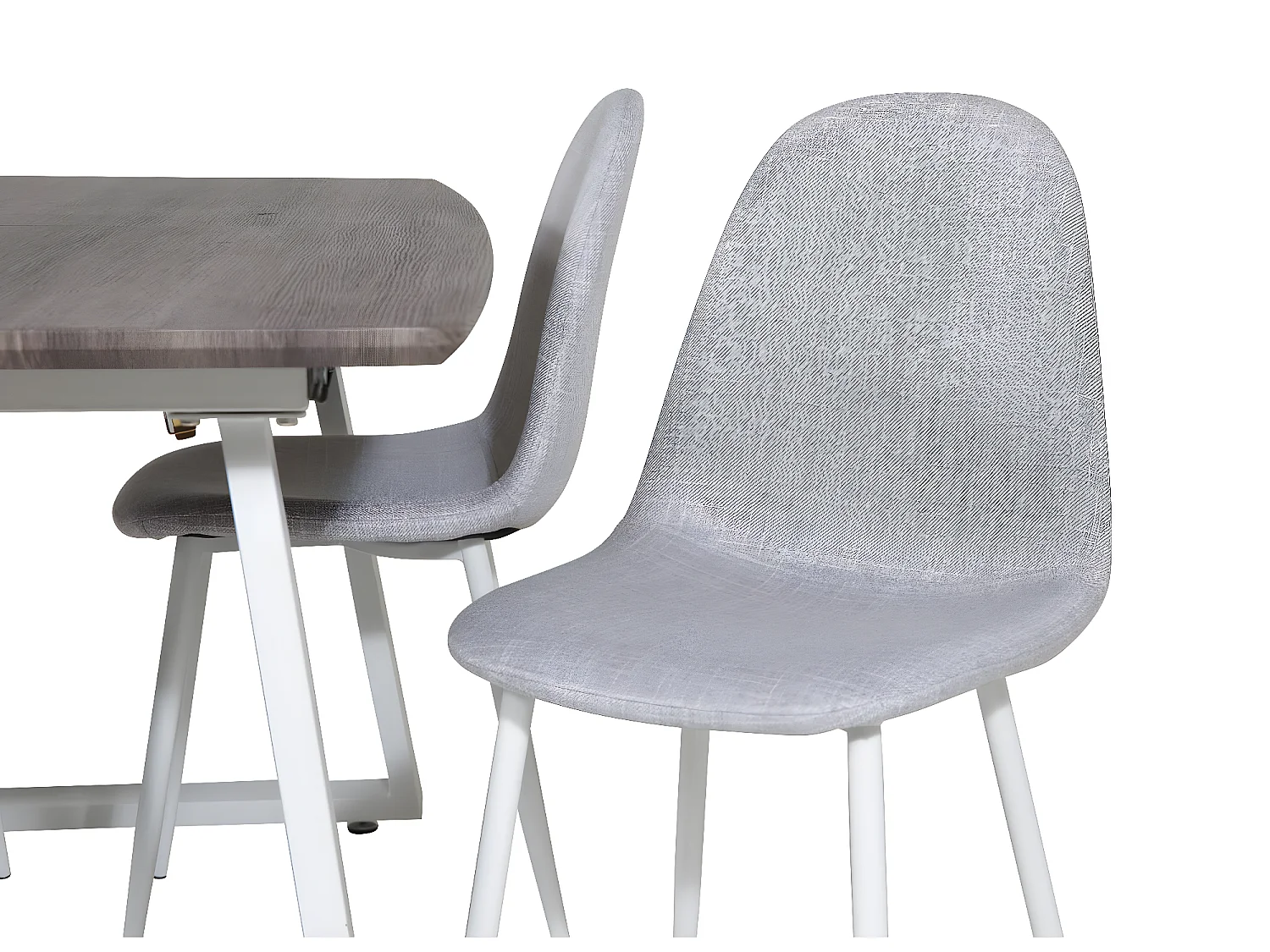 IncaNAWH eethoek eetkamertafel uitschuifbare tafel lengte cm 160 / 200 el hout decor grijs en 4 Polar eetkamerstal lichtgrijs, wit.