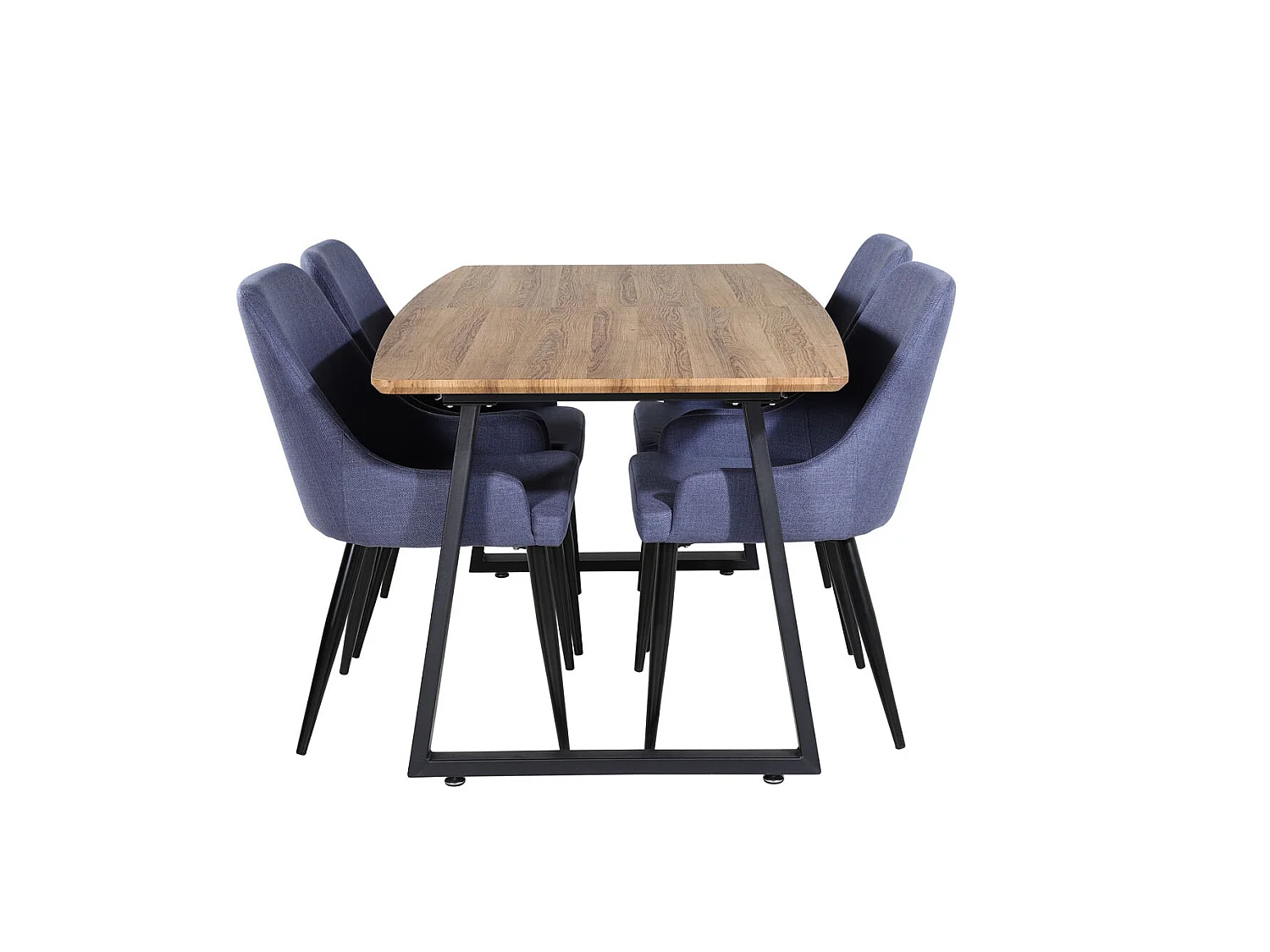IncaNABL eethoek eetkamertafel uitschuifbare tafel lengte cm 160 / 200 el hout decor en 4 Plaza eetkamerstal blauw, zwart.