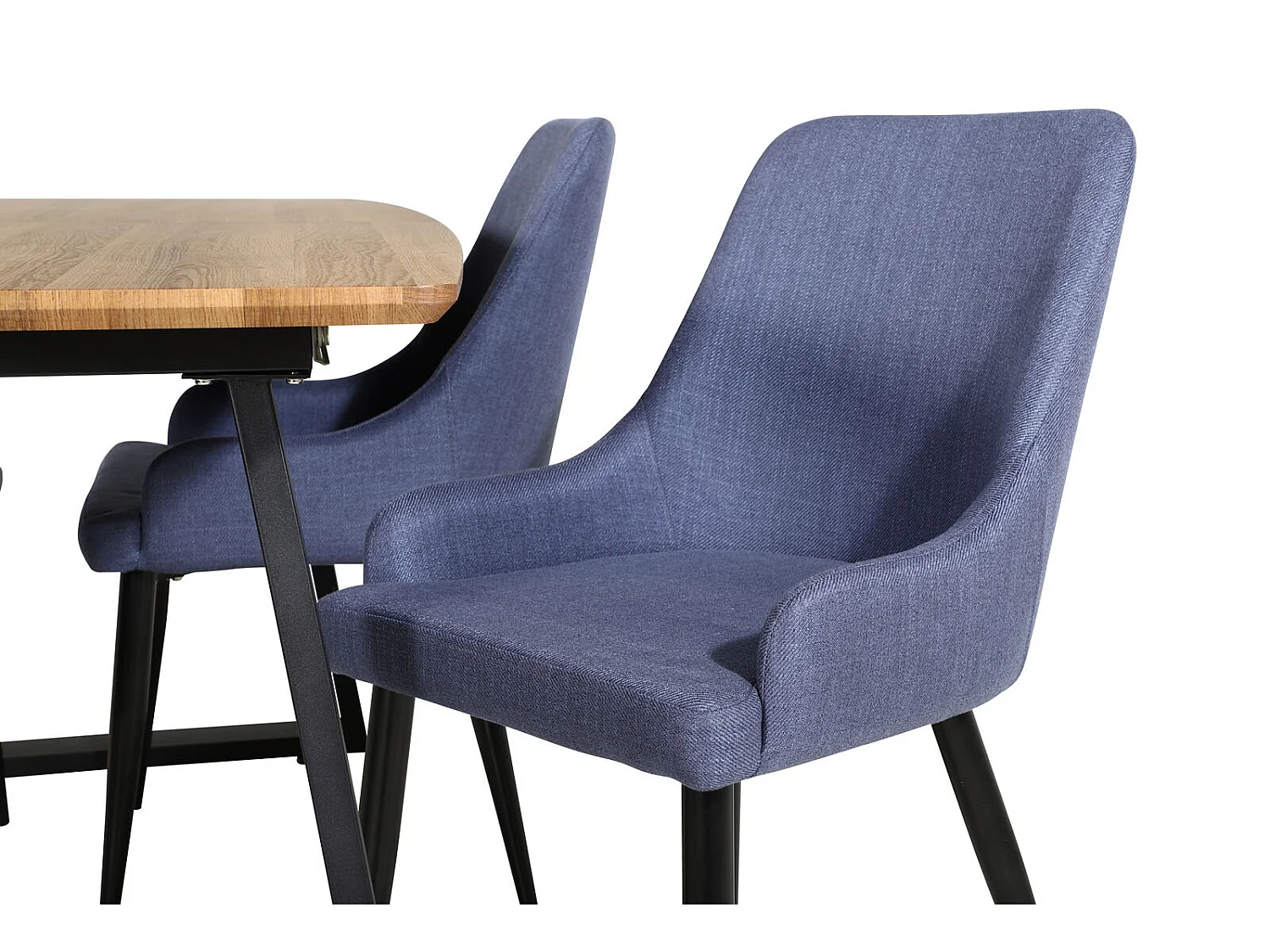 IncaNABL eethoek eetkamertafel uitschuifbare tafel lengte cm 160 / 200 el hout decor en 4 Plaza eetkamerstal blauw, zwart.