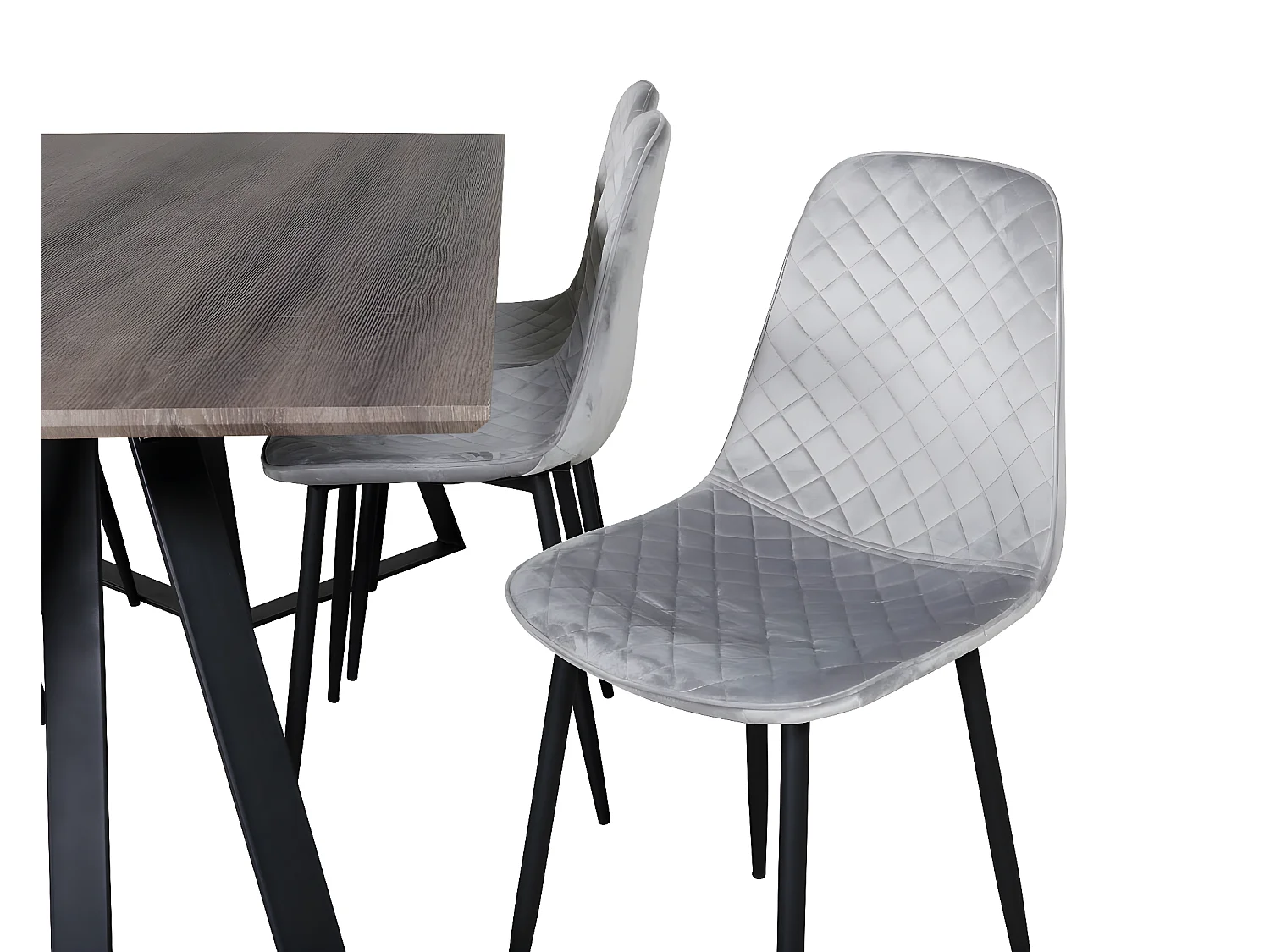 MarinaGRBL Essgruppe Esstisch El Holz dekor grau und 6 Polar Diamond Esszimmerstühle Velour grau.