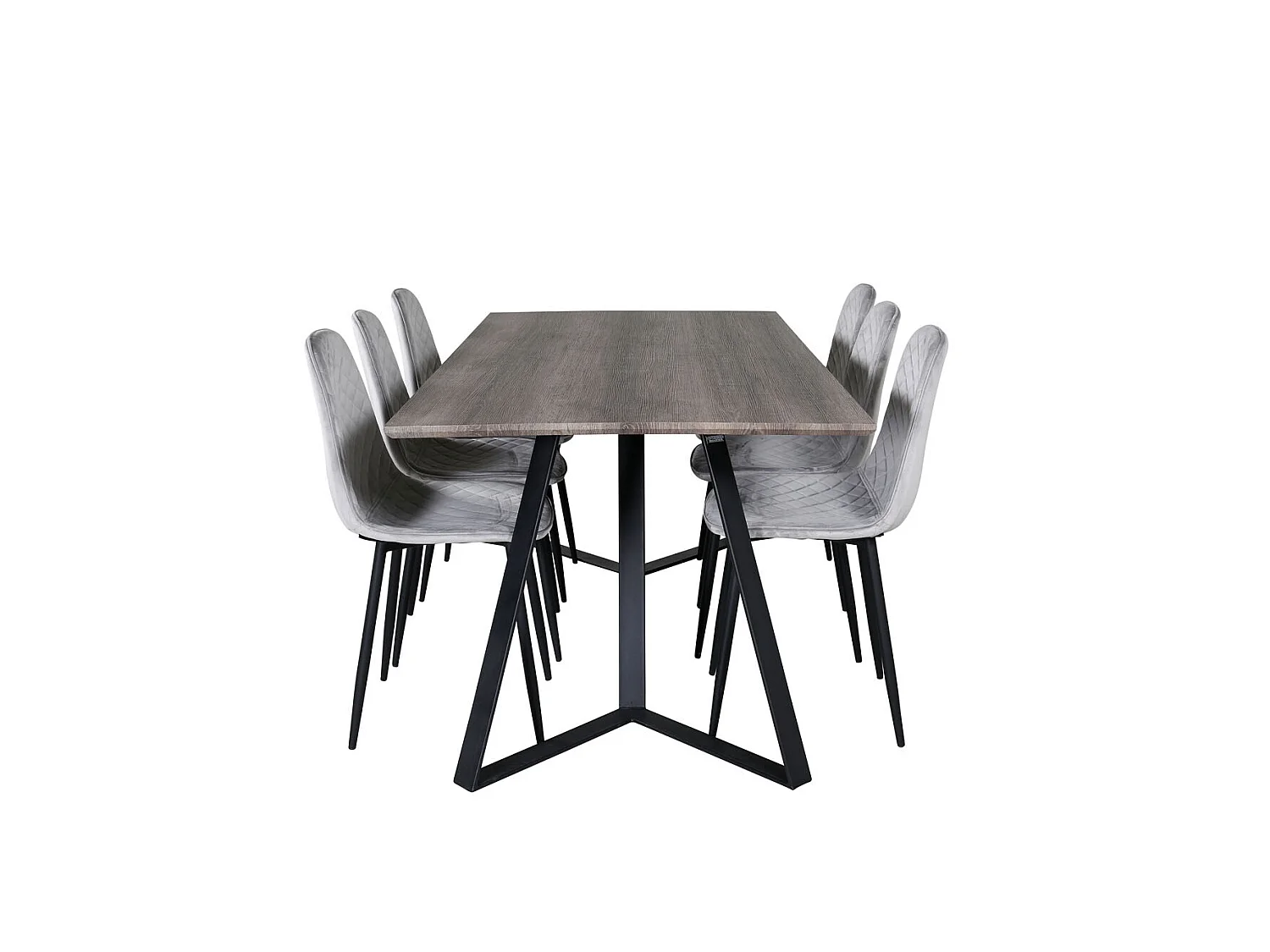 MarinaGRBL ensemble table, table El bois décor gris et 6 Polar Diamond chaises Velours gris.