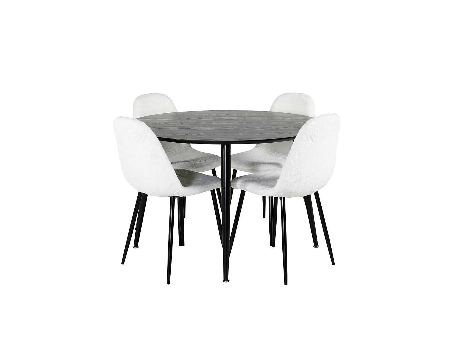 DippØ115BLBL ensemble table, table noir et 4 Polar Fluff chaises Teddy blanc.