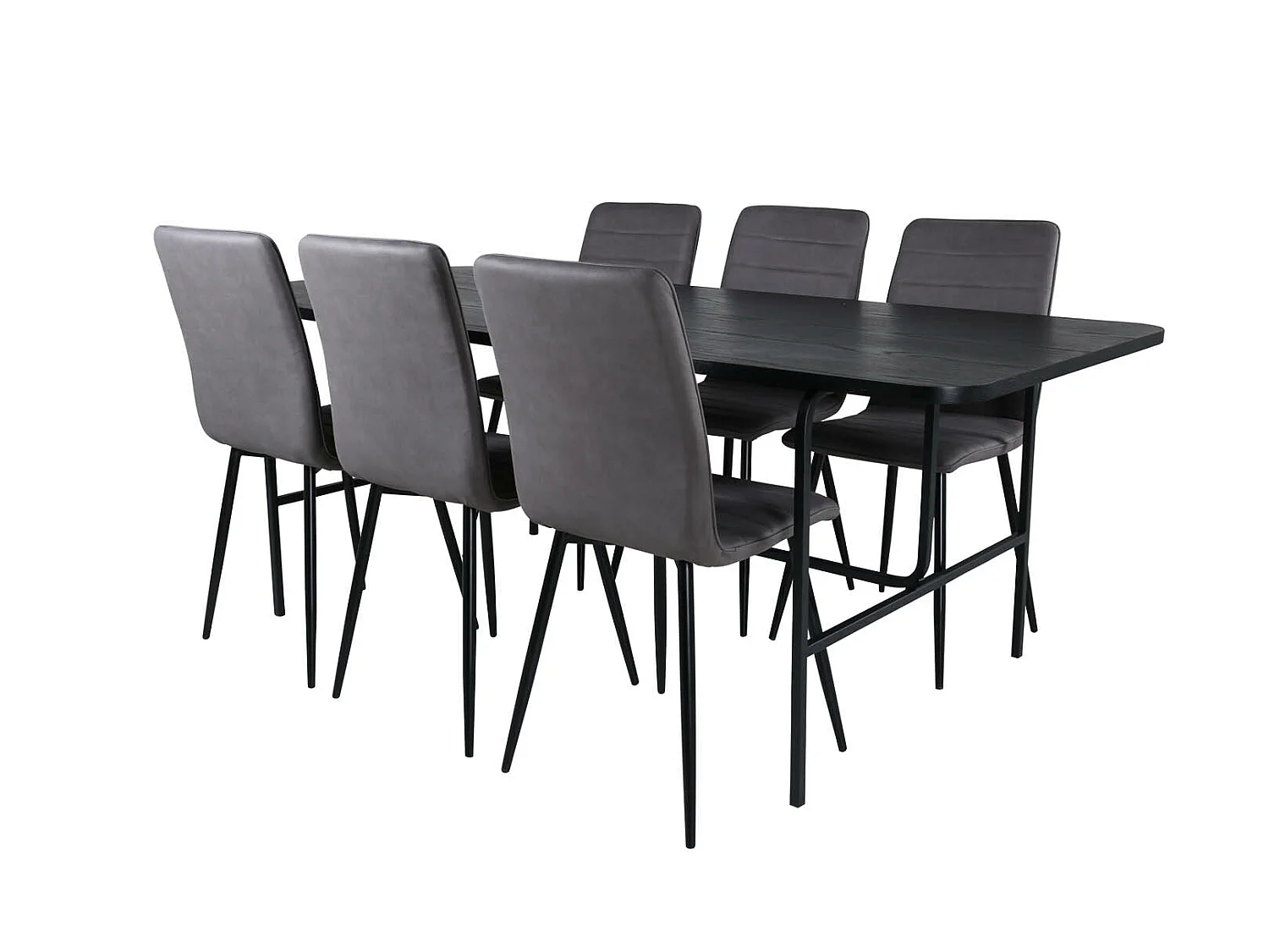 UnoBL eethoek eetkamertafel zwart en 6 Windu Lyx eetkamerstal grijs.
