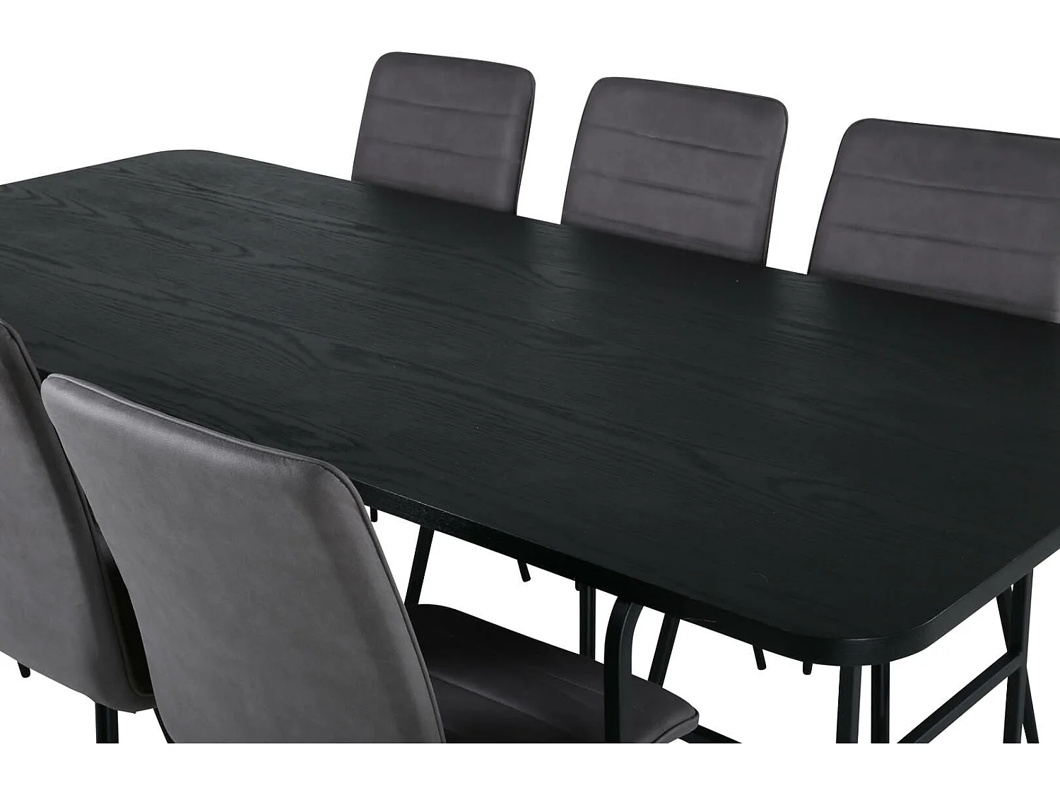 UnoBL eethoek eetkamertafel zwart en 6 Windu Lyx eetkamerstal grijs.