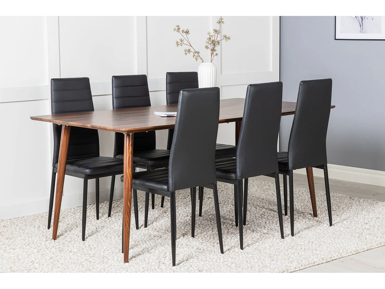 Polar180X90WNWN ensemble table, table noyer décor et 6 Slim High Back chaises Similicuir PU noir.