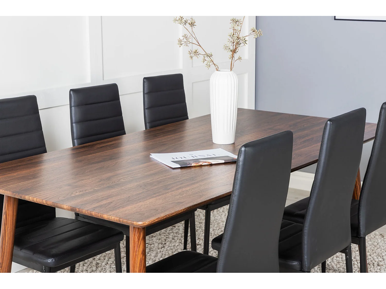 Polar180X90WNWN ensemble table, table noyer décor et 6 Slim High Back chaises Similicuir PU noir.