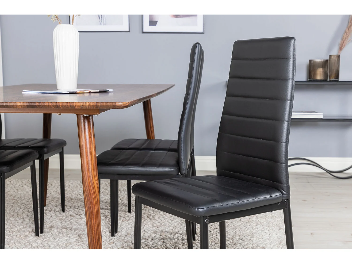 Polar180X90WNWN ensemble table, table noyer décor et 6 Slim High Back chaises Similicuir PU noir.