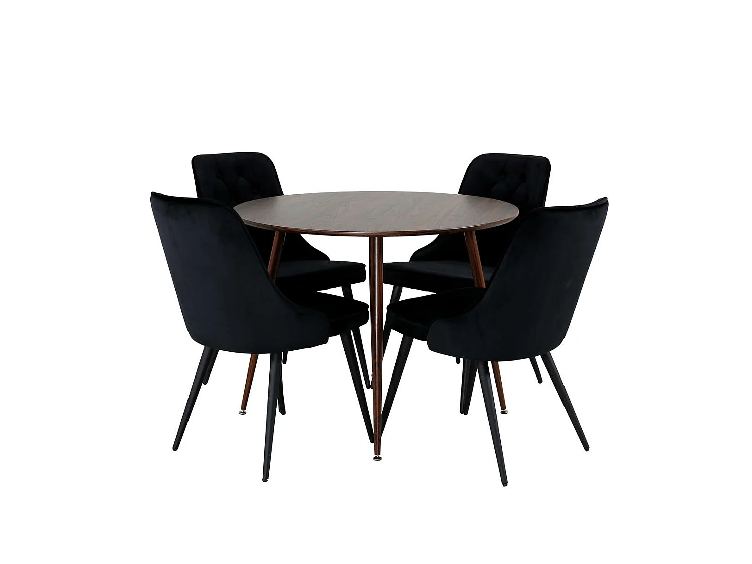 PlazaWA100 ensemble table, table noyer décor et 4 Velvet Deluxe chaises Velours noir.
