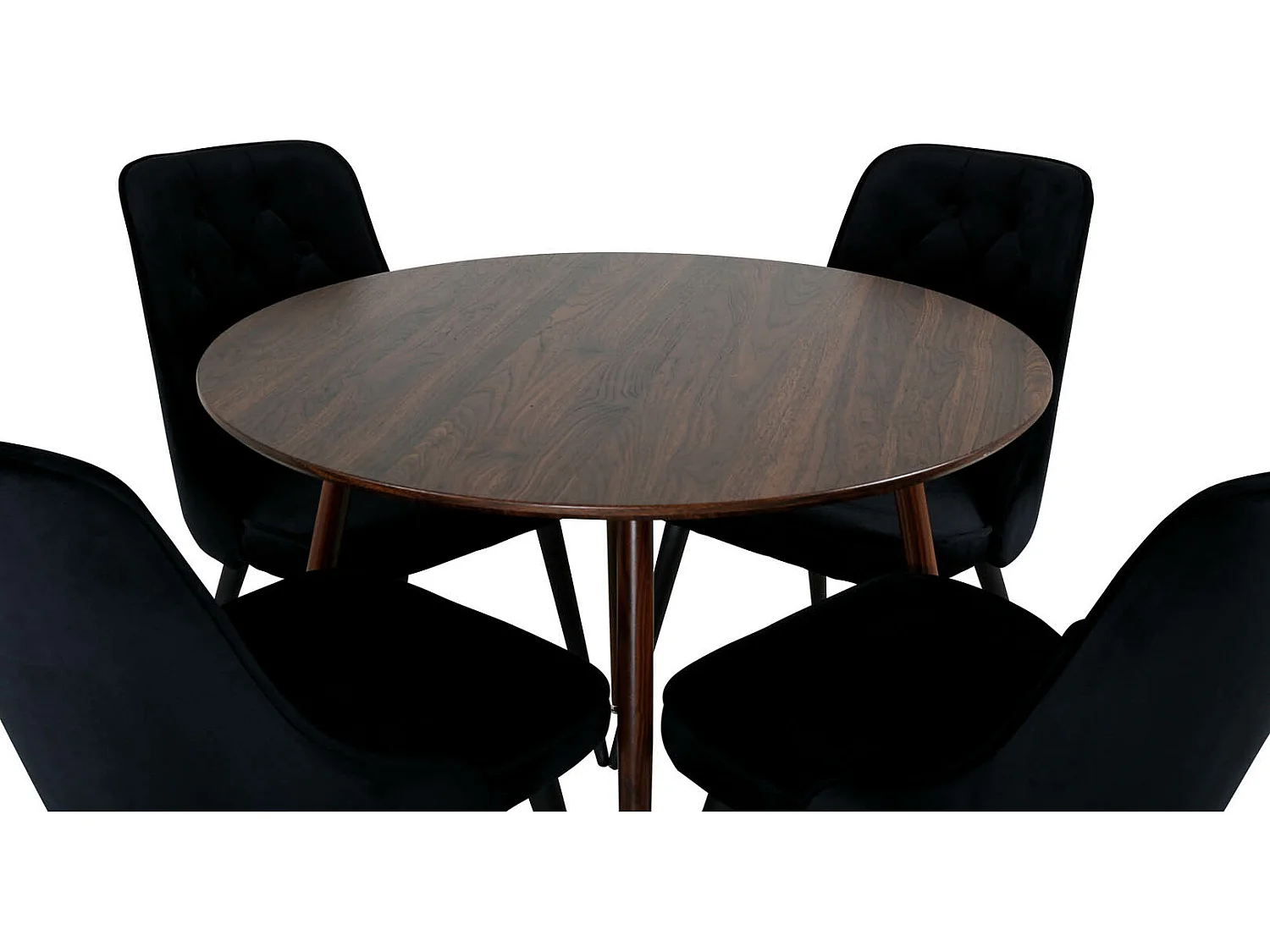 PlazaWA100 ensemble table, table noyer décor et 4 Velvet Deluxe chaises Velours noir.