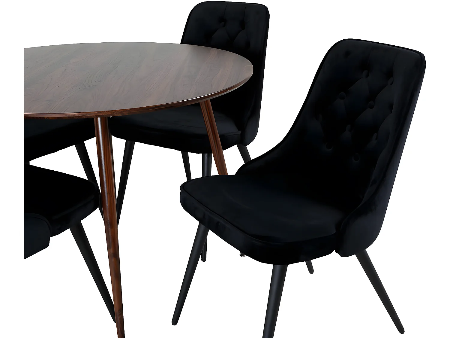 PlazaWA100 ensemble table, table noyer décor et 4 Velvet Deluxe chaises Velours noir.