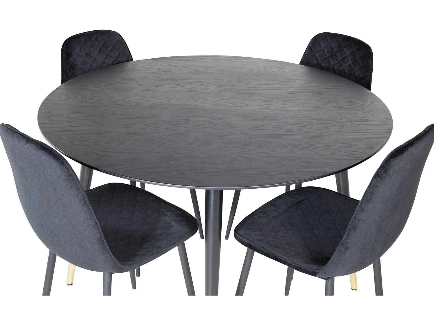 DippØ115BLBR eethoek eetkamertafel zwart en 4 Polar Diamond eetkamerstal velours zwart.