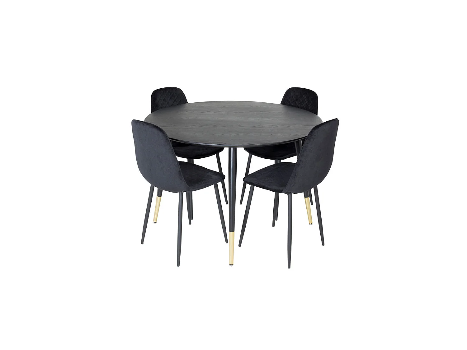DippØ115BLBR ensemble table, table noir et 4 Polar Diamond chaises Velours noir.