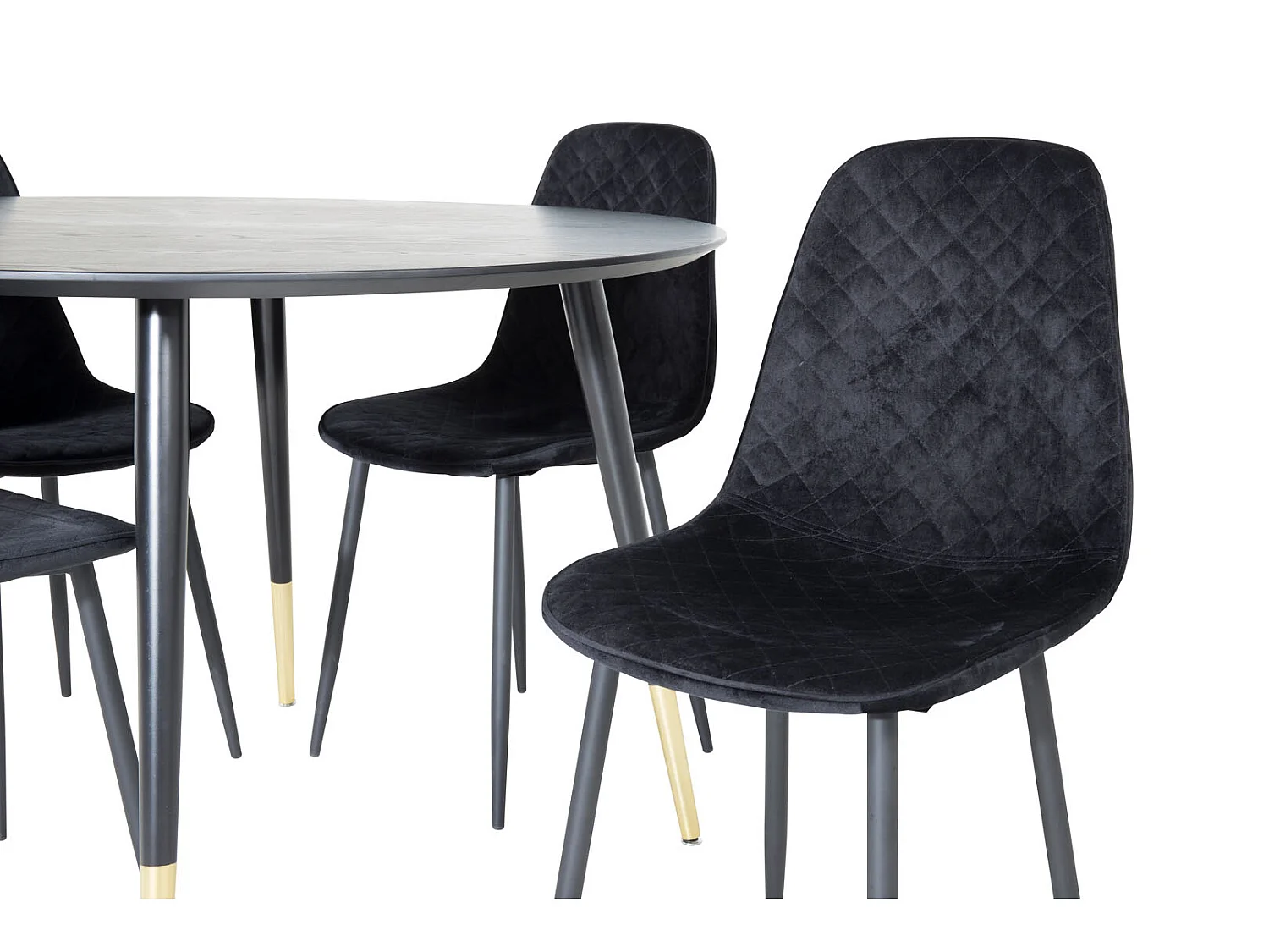 DippØ115BLBR ensemble table, table noir et 4 Polar Diamond chaises Velours noir.