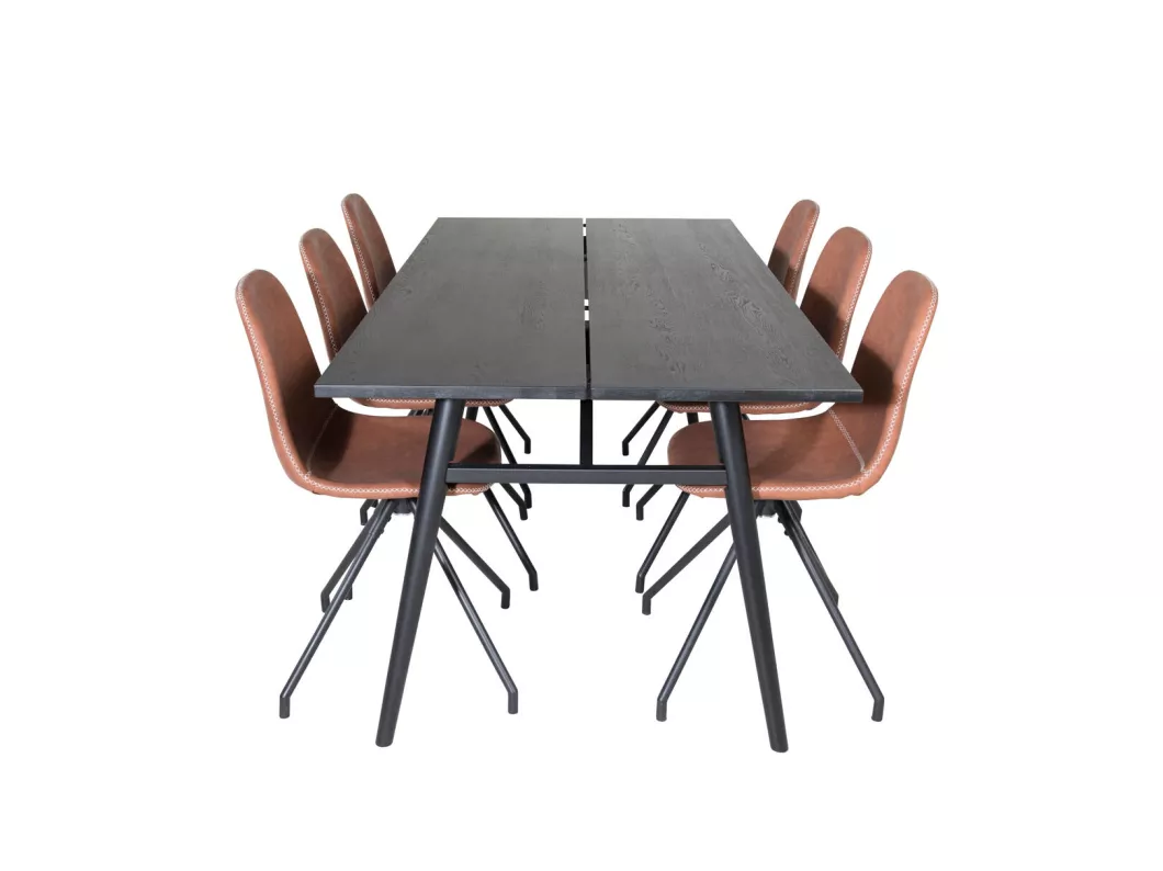 Kauf Unique Sleek Essgruppe Esstisch Ausziehbarer Tisch Länge cm 195 / 280 schwarz und 6 Polar Esszimmerstühle PU Kunstleder braun