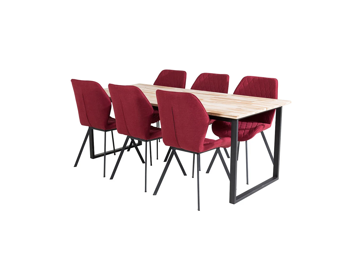 CirebonBL ensemble table, table teck et 6 Gemma chaises rouge.