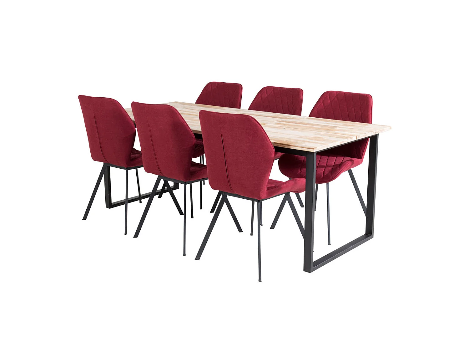CirebonBL ensemble table, table teck et 6 Gemma chaises rouge.
