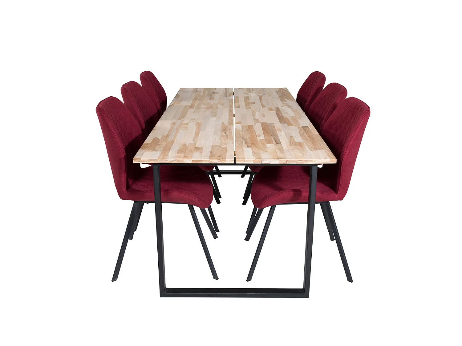 CirebonBL ensemble table, table teck et 6 Gemma chaises rouge.