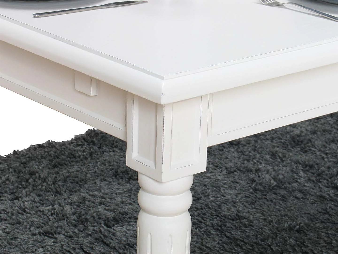 Amaretta Ensemble de salle à manger 100x180/280, 2 extensions inclues, vieux blanc avec 2+6 chaises rococo vieux blanc/noir.