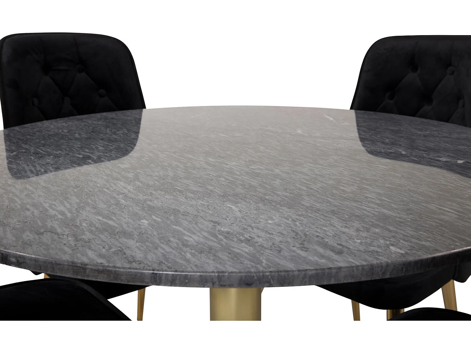EstelleØ106BLBR ensemble table, table noir, marbre et 4 Velvet Deluxe chaises Velours noir, laiton décor.