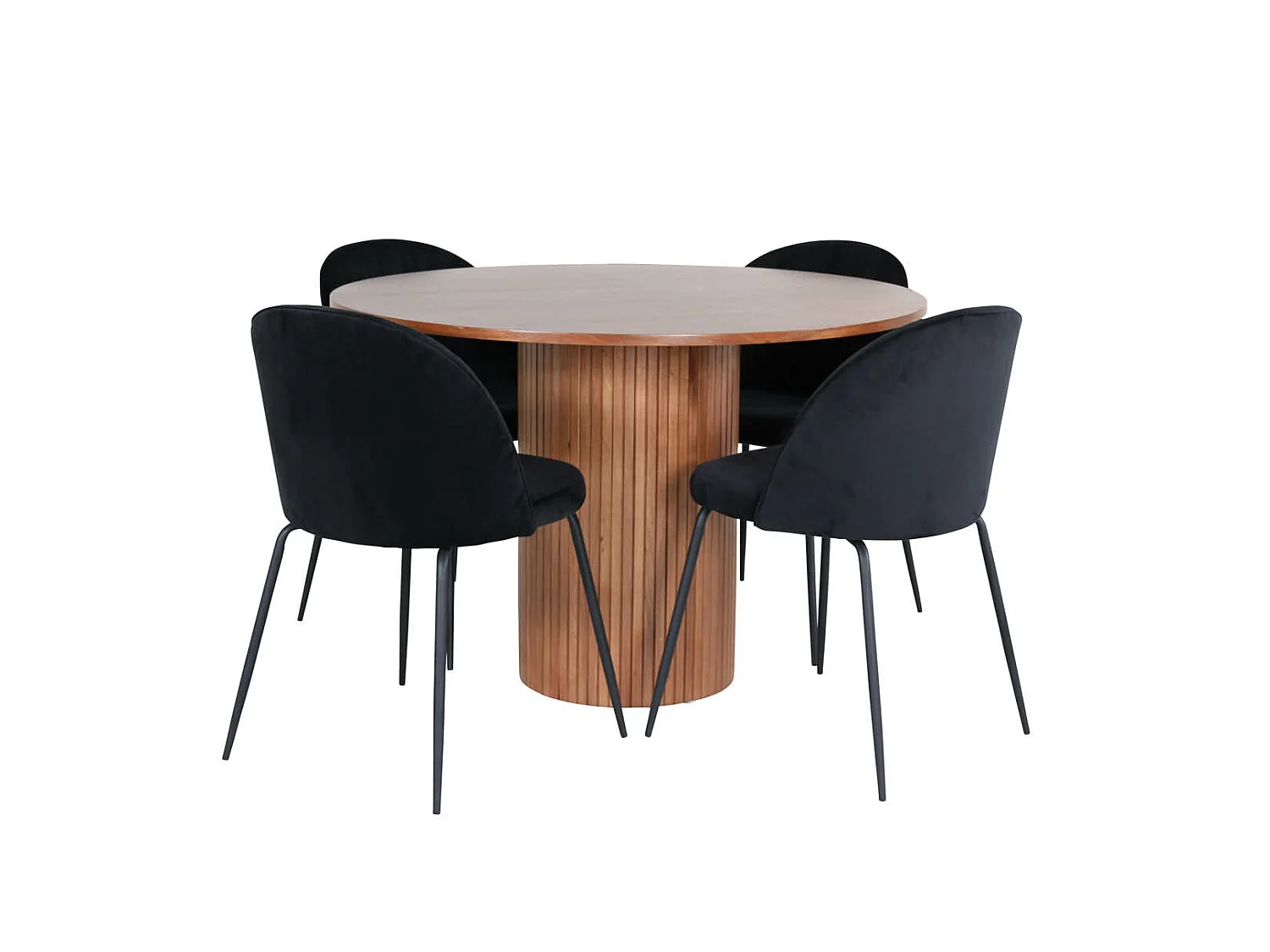 BiancaROWA Essgruppe Esstisch Eiche Furnier und 4 Wrinkles Esszimmerstühle Velour schwarz.