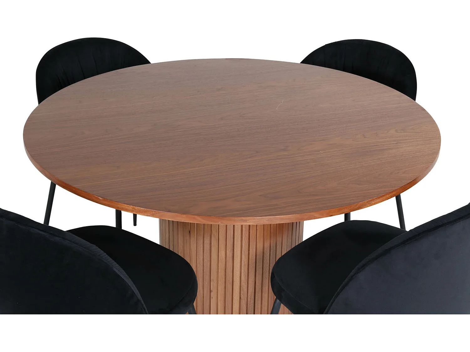 BiancaROWA Essgruppe Esstisch Eiche Furnier und 4 Wrinkles Esszimmerstühle Velour schwarz.