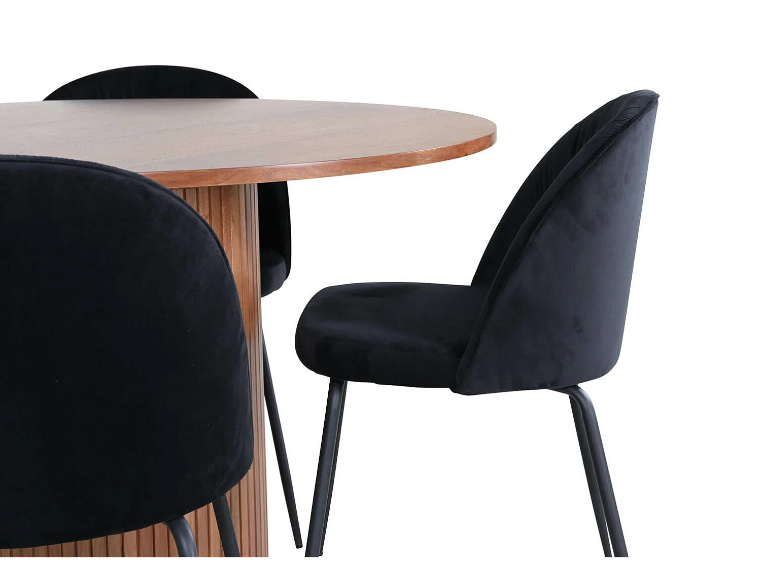 BiancaROWA Essgruppe Esstisch Eiche Furnier und 4 Wrinkles Esszimmerstühle Velour schwarz.