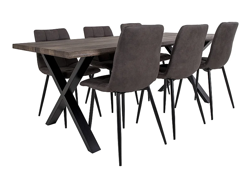 Tony Salle à manger, 1 table à manger et 6 chaises, brun foncé et chêne.