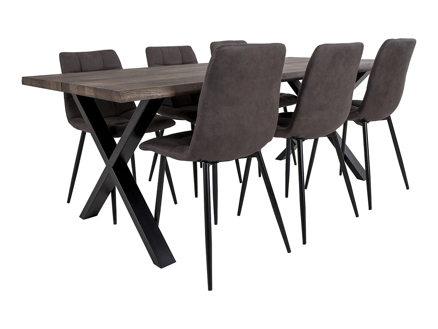 Tony Salle à manger, 1 table à manger et 6 chaises, brun foncé et chêne.