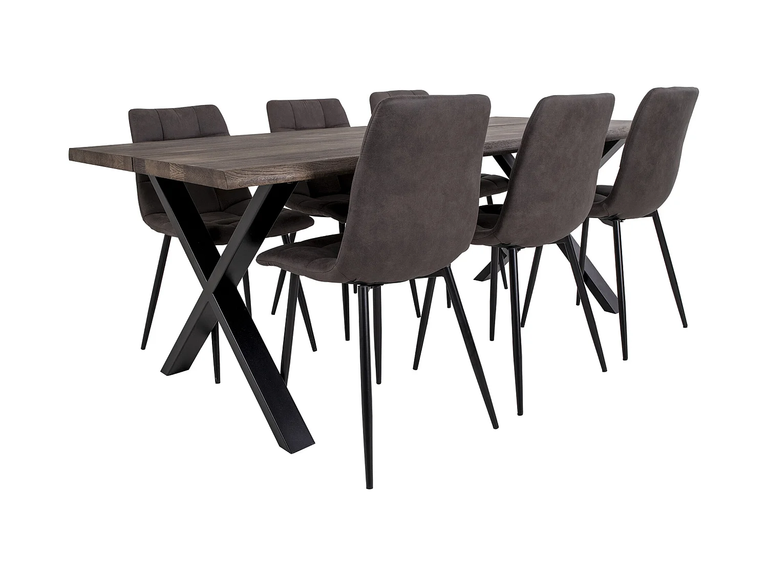 Tony Salle à manger, 1 table à manger et 6 chaises, brun foncé et chêne.