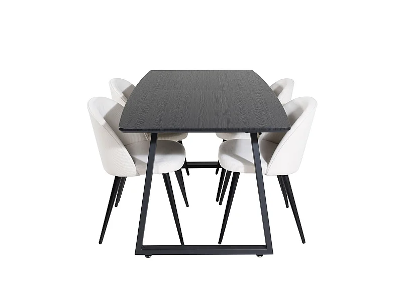 IncaBLBL ensemble table, table extensible longueur cm160 / 200 noir et 4 Velvet chaises Velours côtelé beige, noir.