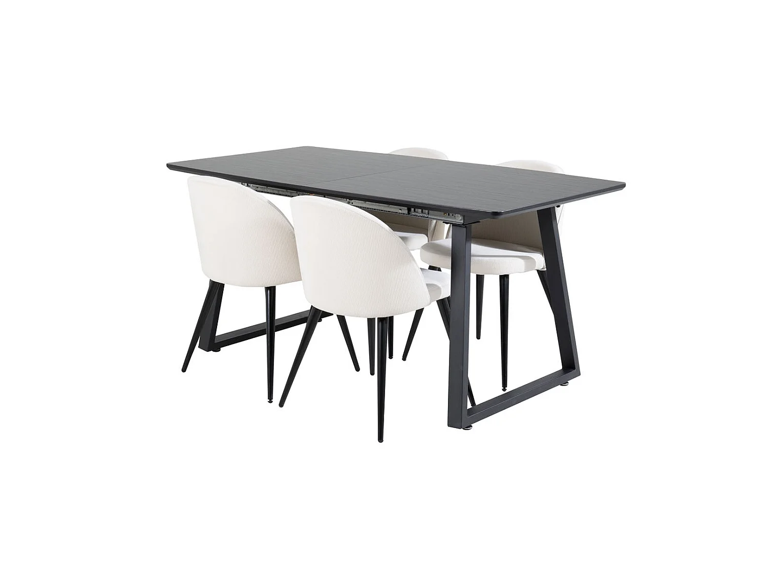 IncaBLBL ensemble table, table extensible longueur cm160 / 200 noir et 4 Velvet chaises Velours côtelé beige, noir.