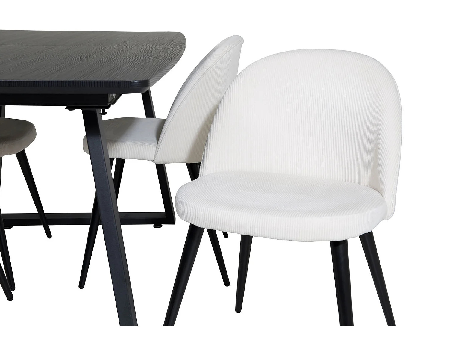 IncaBLBL ensemble table, table extensible longueur cm160 / 200 noir et 4 Velvet chaises Velours côtelé beige, noir.