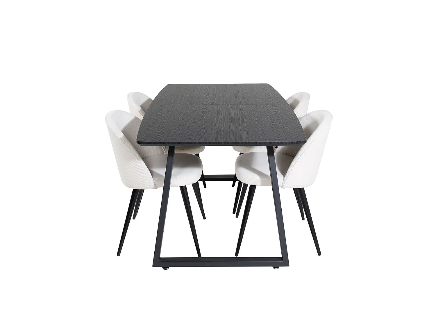 IncaBLBL ensemble table, table extensible longueur cm160 / 200 noir et 4 Velvet chaises Velours côtelé beige, noir.