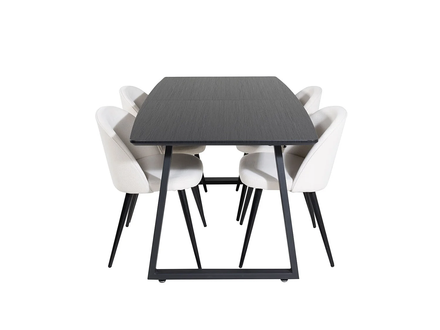 IncaBLBL ensemble table, table extensible longueur cm160 / 200 noir et 4 Velvet chaises Velours côtelé beige, noir.