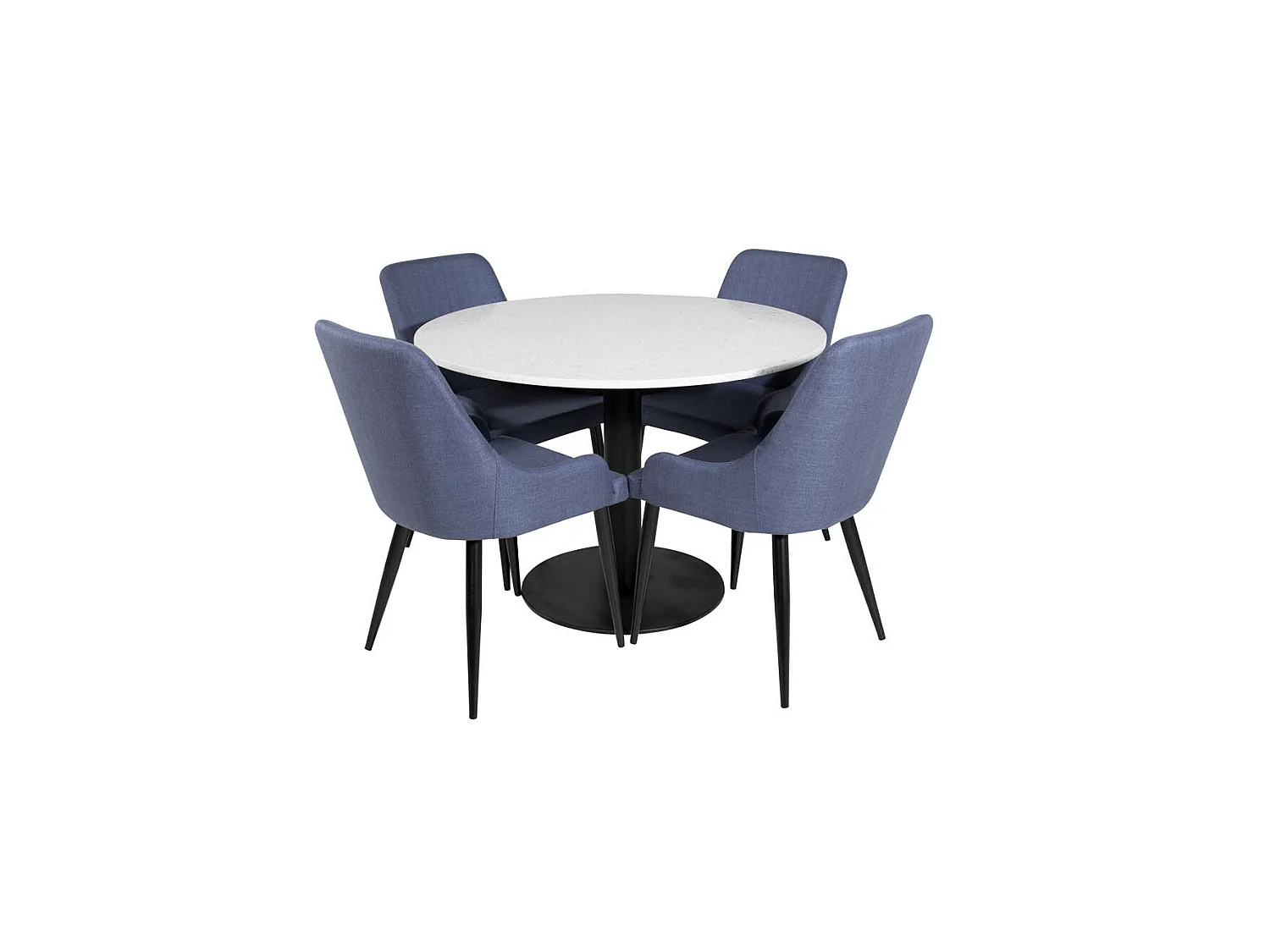 RazziaWH ensemble table, table terrazzo blanc et 4 Plaza chaises bleu, noir.