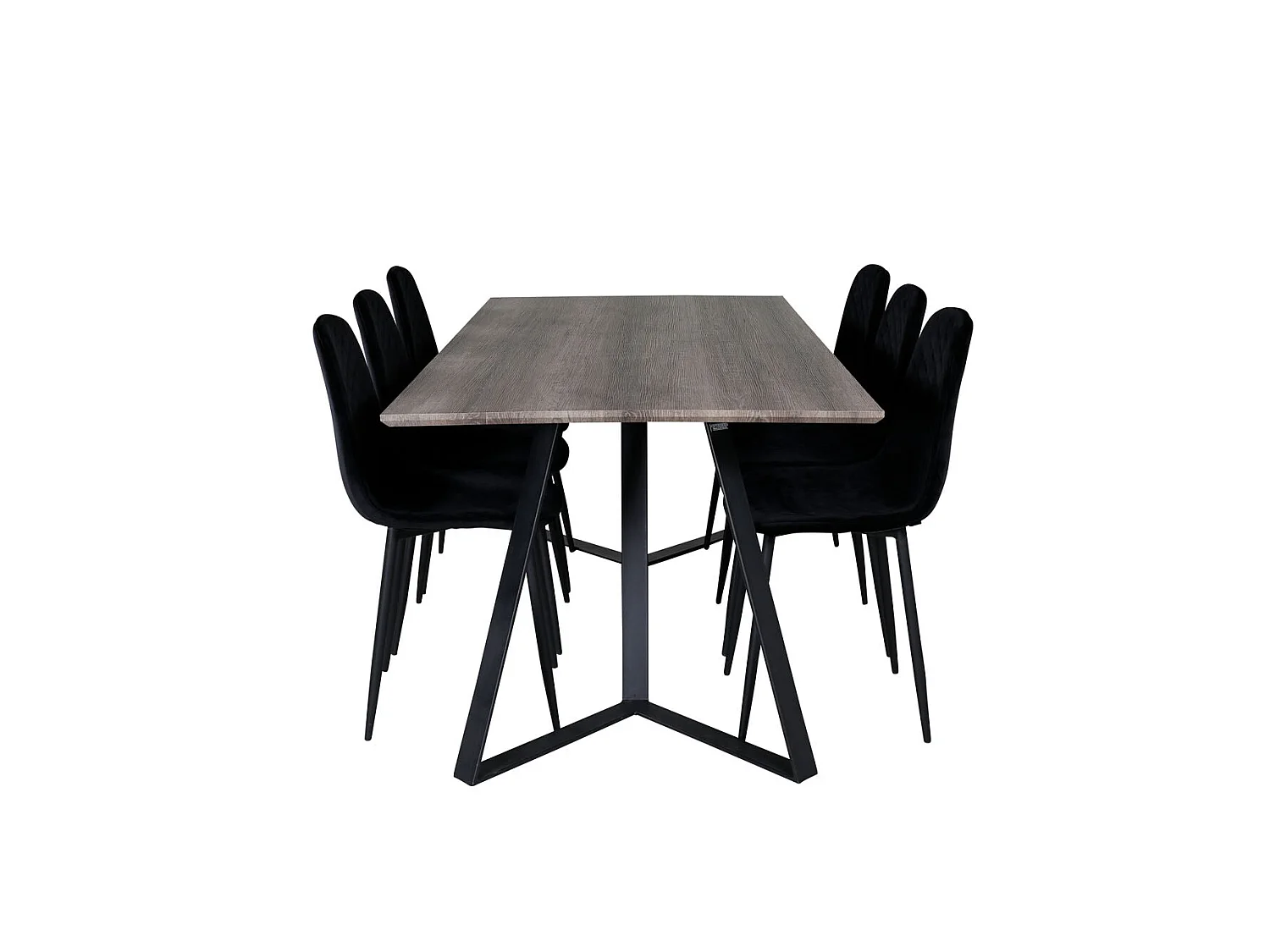 MarinaGRBL ensemble table, table El bois décor gris et 6 Polar Diamond chaises Velours noir.